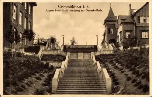 Ak Crimmitschau in Sachsen,, August Bürdestraße, Aufgang zur Gewerbeschule