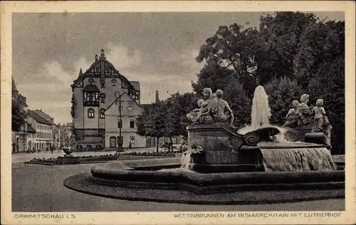 Ak Crimmitschau Sachsen, Wettinbrunnen, Bismarckhain, Lutherhof