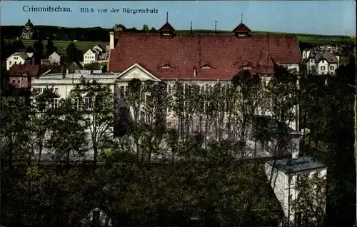 Ak Crimmitschau in Sachsen, Blick von der Bürgerschule