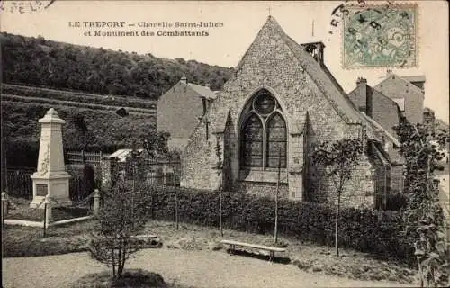 Ak Le Tréport Seine Maritime, Chapelle Saint Julien et Monument des Combattants