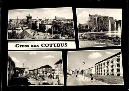 Ak Cottbus in der Niederlausitz, Stadttheater, Leipziger Straße, Finsterwalder Straße, Ort