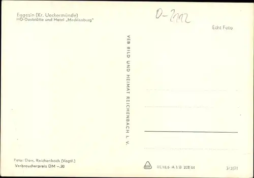 Ak Eggesin in Mecklenburg Vorpommern, HO-Gaststätte und Hotel Mecklenburg