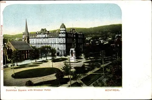 Ak Montreal Québec Kanada, Dominion Square with Windsor Hotel, Platz, Denkmal