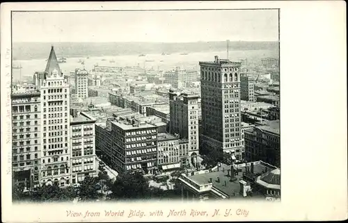 Ak Manhattan New York City USA, View from World Bldg. with North River, Panorama