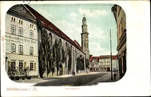 Ak Mühlhausen in Thüringen, Kornmarkt, Geschäft v. Friedr. Hecht