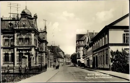 Ak Borna in Sachsen, Postamt, Bahnhofstraße