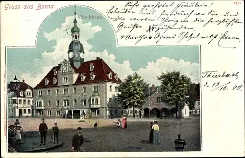 Passepartout Ak Borna im Kreis Leipzig, Blick auf das Stadthaus, Löwenapotheke