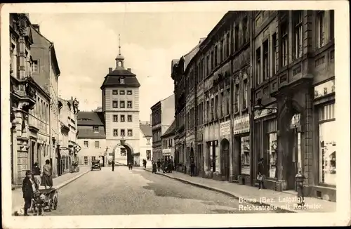 Ak Borna in Sachsen, Reichsstraße mit Reichstor, Fahrradhandlung