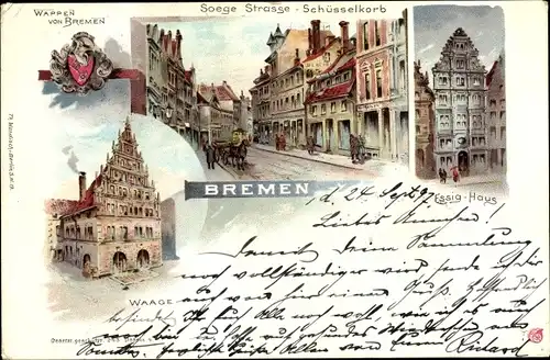 Ak Bremen, Wappen, Soege Straße, Schüsselkorb, Essighaus, Waage