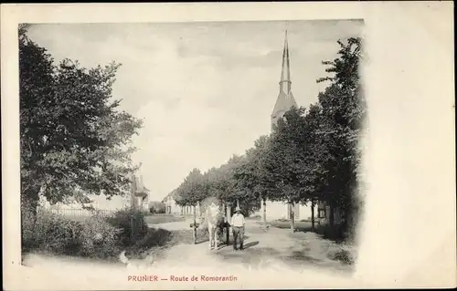 Ak Prunier Loir et Cher, Route de Romorantin, Kirchturm