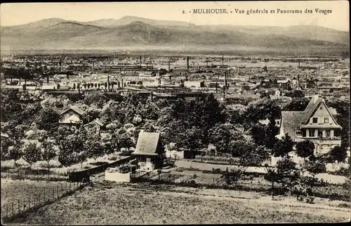 Ak Mulhouse Mülhausen Elsass Haut Rhin, vue générale et Panorama des Vosges