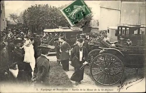 Ak Bonnelles Yvelines, Equipage de Bonnelles, Sortie de la Messe de la Saint Hubert