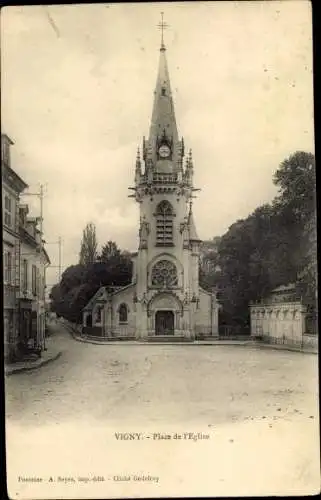 Ak Vigny Val d’Oise, Place de L'Eglise