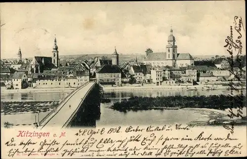 Ak Kitzingen in Mainfranken Bayern, Stadtansicht mit Brücke
