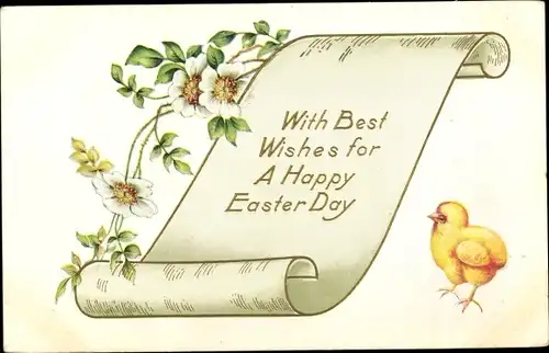 Ak Glückwunsch Ostern, Küken, Blüten, Happy Easter Day