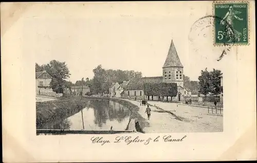 Ak Claye Souilly Seine et Marne, L'Eglise et le Canal