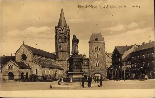 Ak Lutherstadt Eisenach Thüringen, Nicolaikirche, Lutherdenkmal