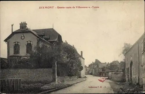 Ak Dixmont Yonne, Entrée route de Villeneuve sur Yonne
