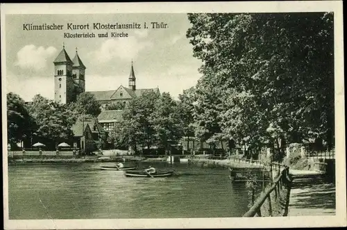 Ak Bad Klosterlausnitz in Thüringen, Klosterteich, Kirche