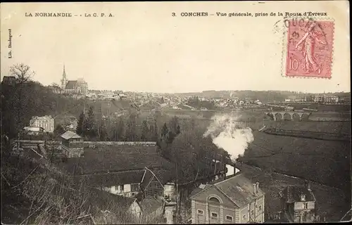 Ak Conches Eure, Vue generale, prise de la Route d'Evreux