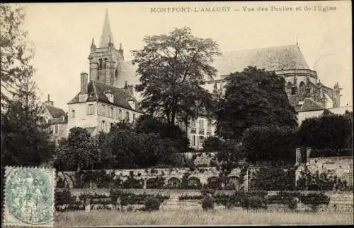 Ak Montfort l'Amaury Yvelines, Vue de Poulies et l'Eglise