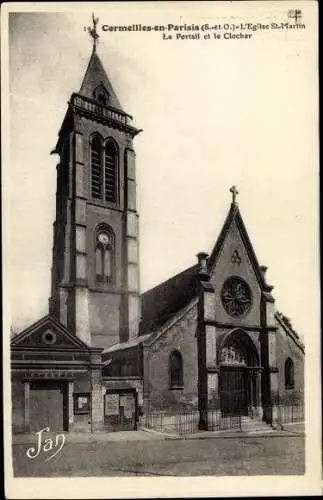 Ak Cormeilles en Parisis Val d'Oise, L´Église St Martin, Le Portail et le Clocher