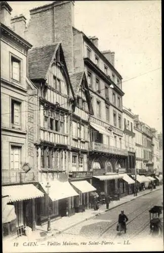 Ak Caen Calvados, Vieilles Maisons, Rue Saint Pierre