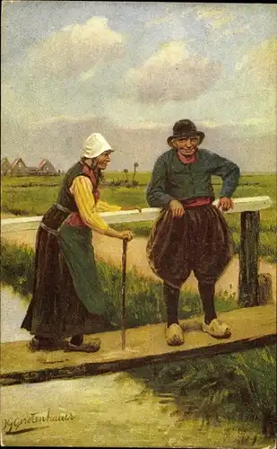Künstler Ak Gerstenhauer, Johann Georg, Mann und Frau in niederländischen Trachten
