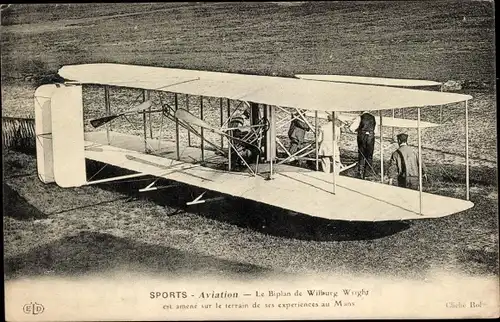 Ak Sports, Aviation, Biplan Wilbur Wright, Doppeldecker