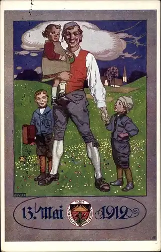 Künstler Ak Familienbild, Mann mit Kindern, 13. Mai 1912