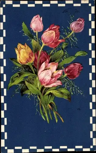 Passepartout Ak Blumenstrauß, Tulpen