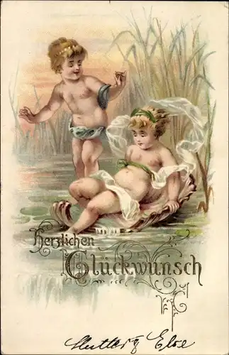 Präge Glückwunsch, Kinder im Wasser, Kitsch