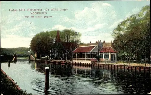 Ak Voorburg, Südholland, Hotel-Cafe-Restaurant De Wijkerbrug, Fluss