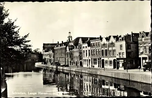 Ak Schiedam, Südholland, Niederlande, Lange Haven, Häuser am Ufer