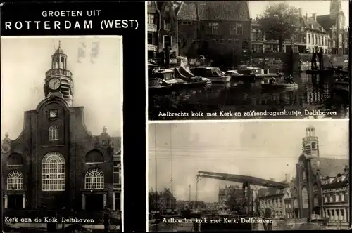 Ak Delfshaven Rotterdam Südholland Niederlande, Aelbrechts Kolk, Kerk aan de Kolk, Boote