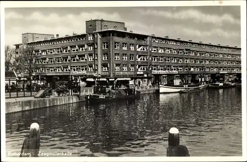 Ak Rotterdam, Südholland, Niederlande, Zaagmolenkade, Gebäude am Wasser, Boote