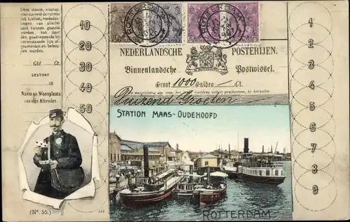 Ak Rotterdam Südholland Niederlande, Station Maas Oudehoofd, Postbote