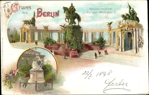 Litho Berlin Mitte, National-Denkmal Kaiser Wilhelm I., Denkmal der Kaiserin Auguste