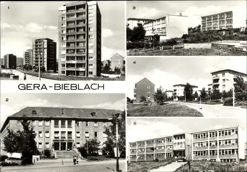 Ak Bieblach Gera in Thüringen, Hochhäuser, Bergarbeiter-Poliklinik, Karl-Marx-Oberschule
