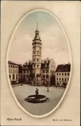Ak Gera in Thüringen, Marktplatz und Rathaus, Brunnen