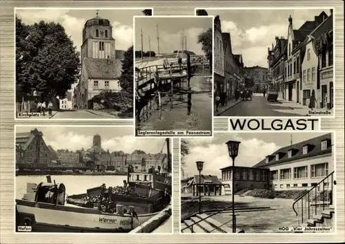 Ak Wolgast in Mecklenburg Vorpommern, Kirchplatz, Segleranlegestelle, Hafen, HOG 4 Jahreszeiten