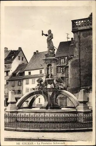 Ak Colmar Kolmar Elsass Haut Rhin, La Fontaine Schwendi