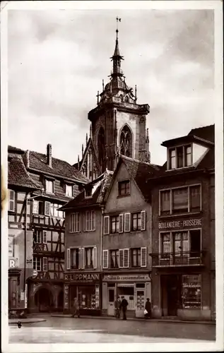 Ak Colmar Kolmar Elsass Haut Rhin, La rue des Serruriers et le chlocher de la Cathedrale