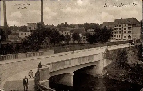 Ak Crimmitschau in Sachsen, Partie an der Pleisse, Brücke