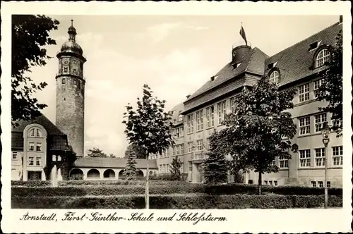 Ak Arnstadt in Thüringen, Fürst Günther Schule und Schlossturm