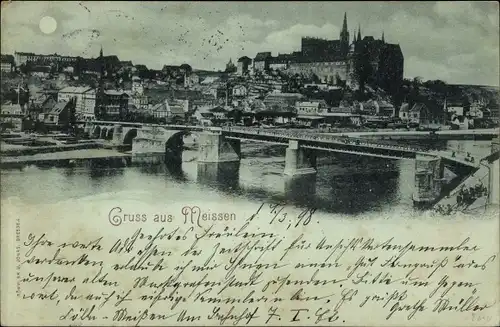 Mondschein Ak Meißen an der Elbe, Panorama bei Vollmond