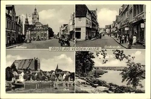 Ak Verden an der Aller, Rathaus, Große Straße, Dom, Partie an der Aller