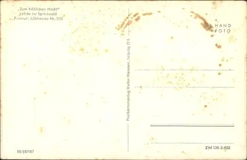 Ak Lehde Lübbenau im Spreewald, Logierhaus "Zum fröhlichen Hecht"