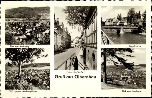Ak Olbernhau im Erzgebirge, Kegelbrücke, Bruchberg, Grünthaler Straße, Gesamtansicht
