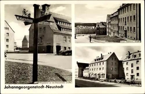 Ak Neustadt Johanngeorgenstadt, Ernst Thälmann Straße, Wegweiser Eibenstocker Str., Stalinstraße